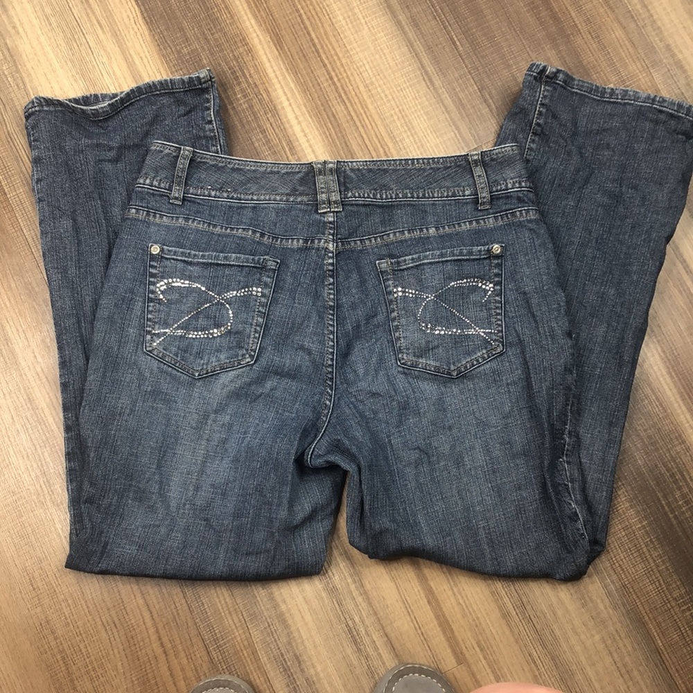 Chicos Platinum Jeans Bling Gem Pockets Medium Wash Mid Rise Womens 2.5 14 - Picture 2 of 8